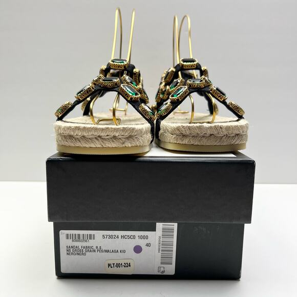 GUCCI Emerald Crystal Embellished Espadrilles Sandals EU 40 US 10 Green Black - Picture 12 of 13